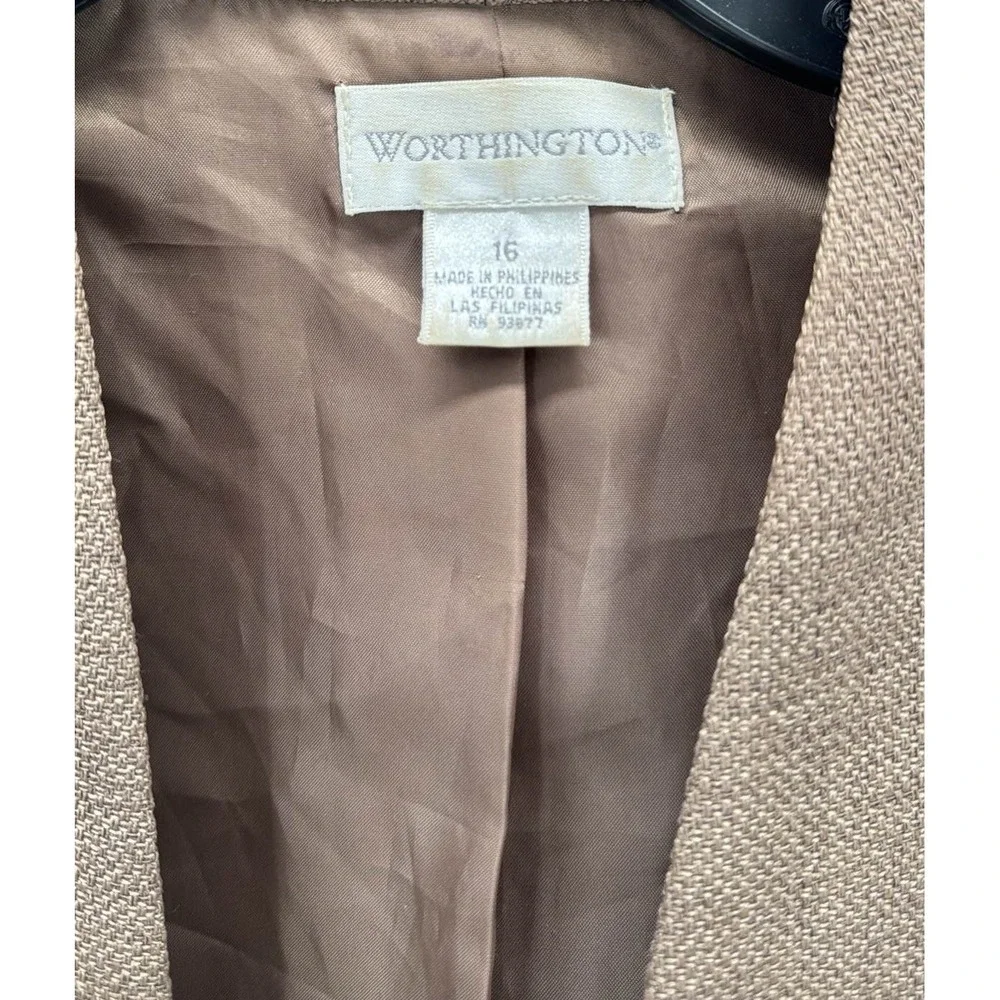 Worthington Women's‎ Brown Open Front Blazer Jacket Size 16 Lined Career